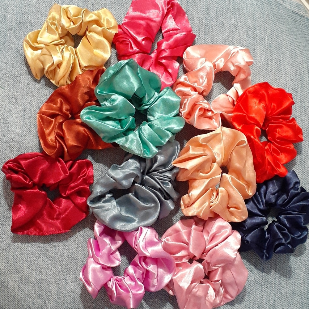 12 Silk Scrunchies Ponytail Holders